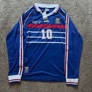 Adidas Blue Long Sleeve Jersey with White and Red Stripes